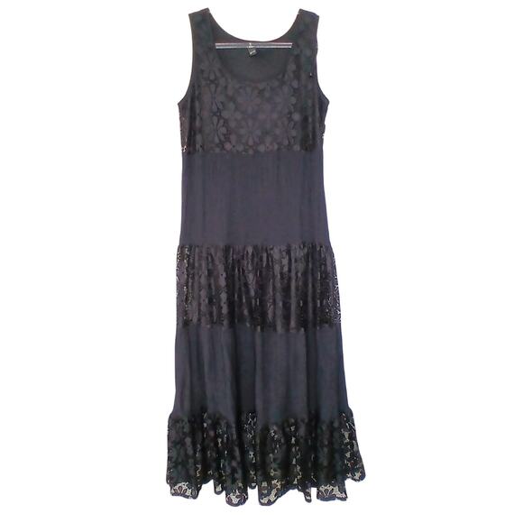 GNW Black Tiered Lace Maxi Dress Womens MD Whimsigoth Witch Boho Goth Fairy - Picture 1 of 9